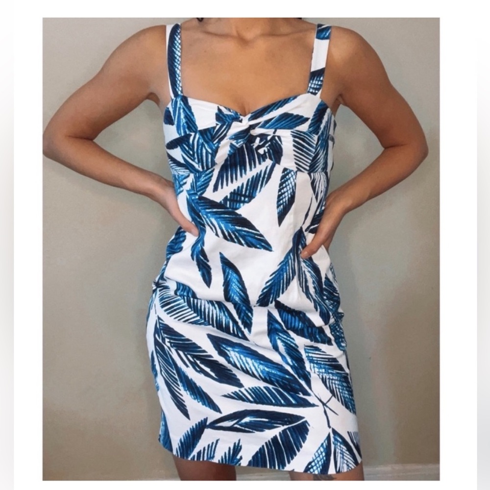 Jones New York Blue Leaf Print Dress, Size 10 Petite